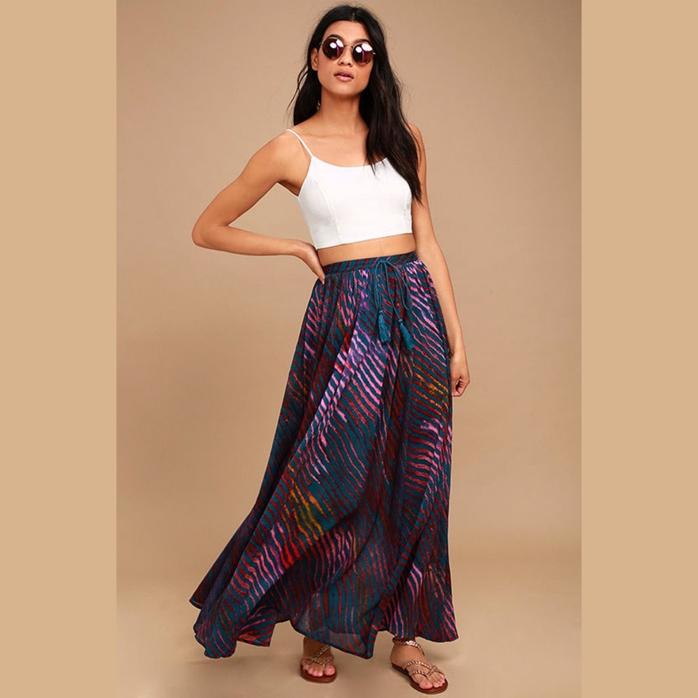 Free People True to You Purple Print Maxi Skirt